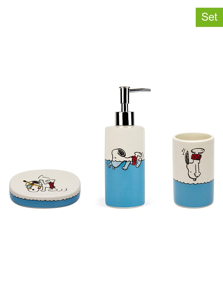 3-delige set: zeepdispensers "Peanuts" crème/blauw