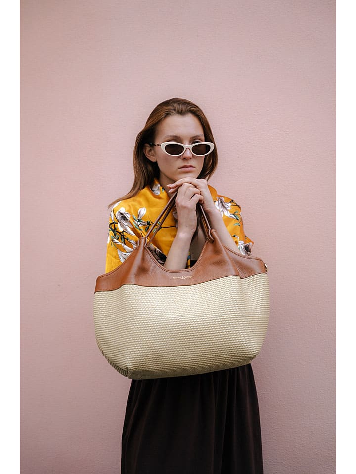 Shopper bag "Ceto" w kolorze brązowo-beżowym - 48 x 30 x 10 cm