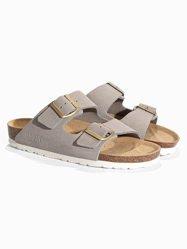 Leren slippers "Trefle" grijs