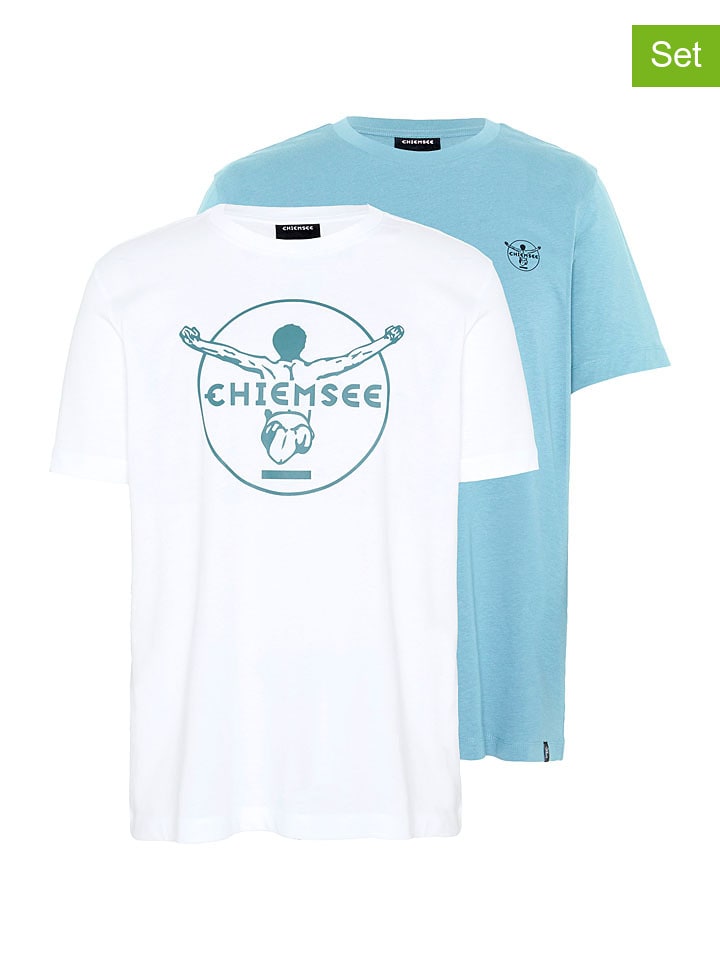 2er-Set: Shirts in Weiß/ Hellblau