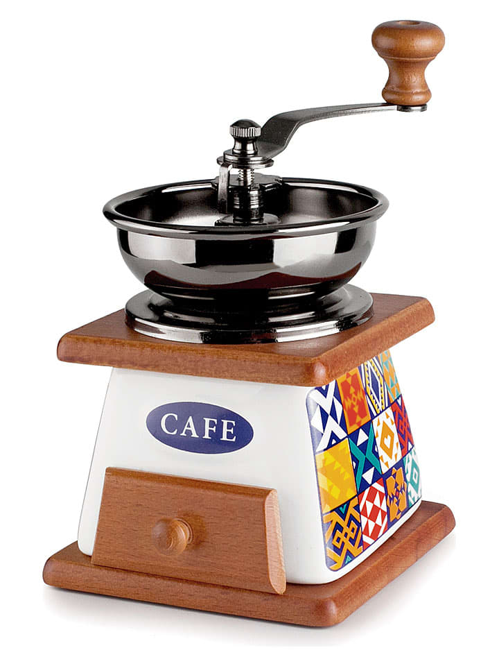 Kaffeemühle in SIlber/ Weiß/ Hellbraun - (B)10 x (H)16 cm