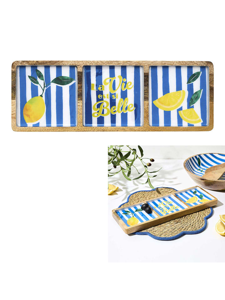 Serveerbrord "Dolce Vita" bruin/blauw - (B)40 x (H)14 x (D)2,5 cm