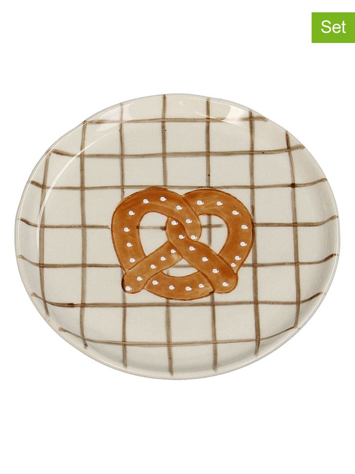 2er-Set: Brotteller ''Pretzel'' in Hellbraun/ Creme - Ø 13,5 cm