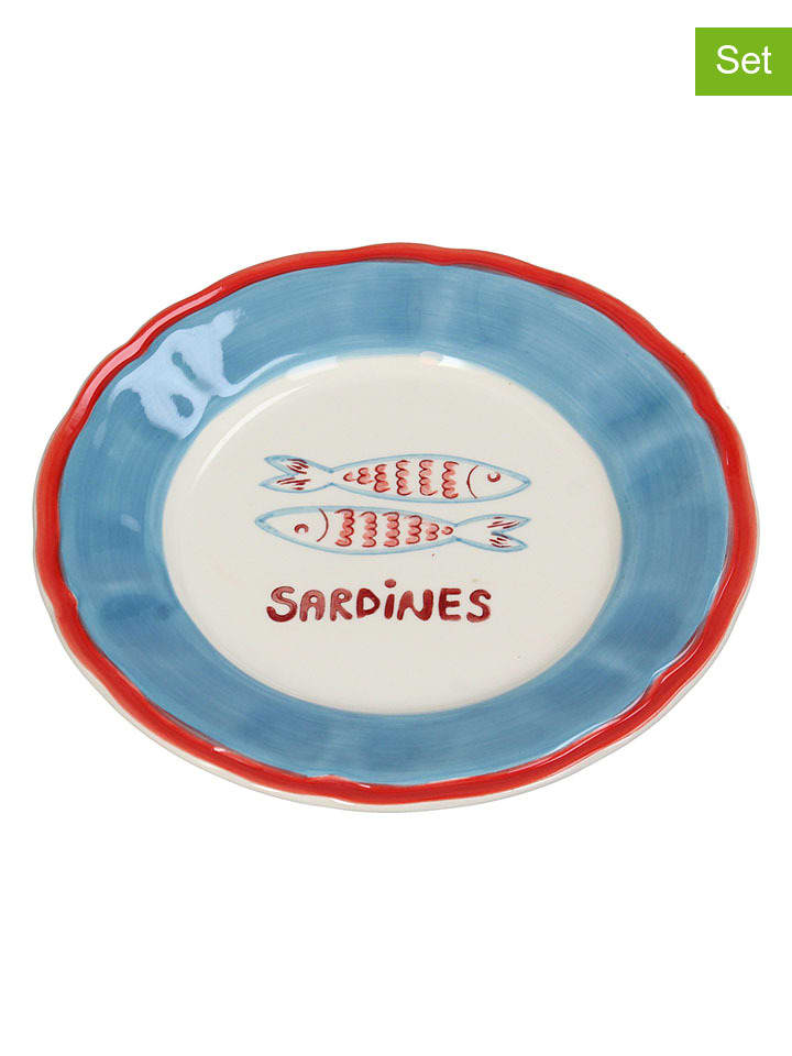 2er-Set: Frühstücksteller ''Sardines'' in Blau/ Rot - Ø 21 cm