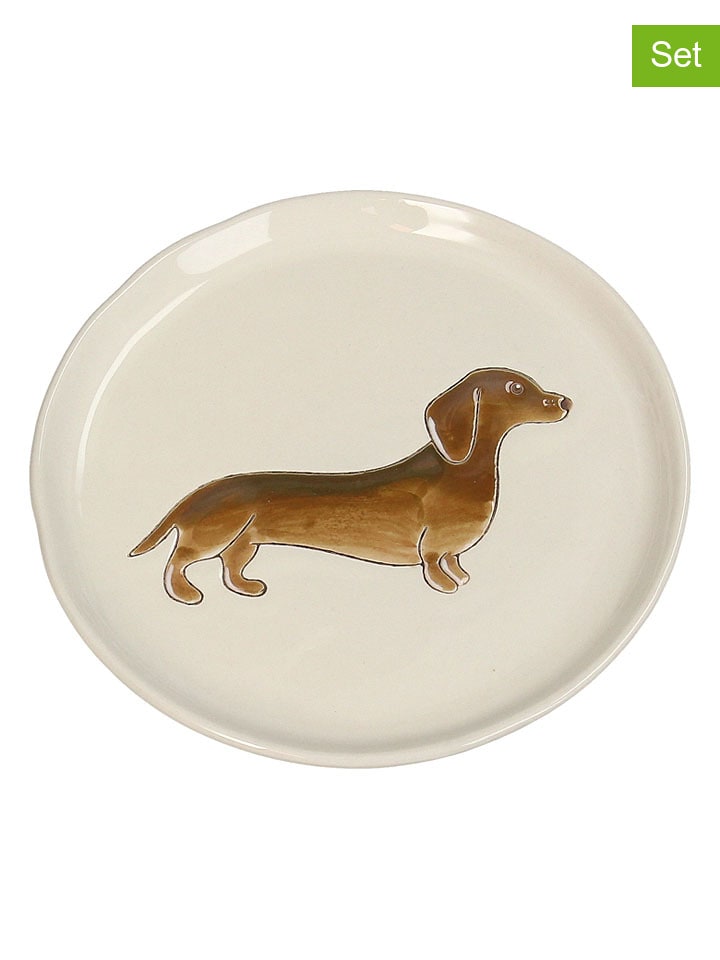 2-delige set: broodborden ''Dachshund'' crème/lichtbruin - Ø 13,5 cm