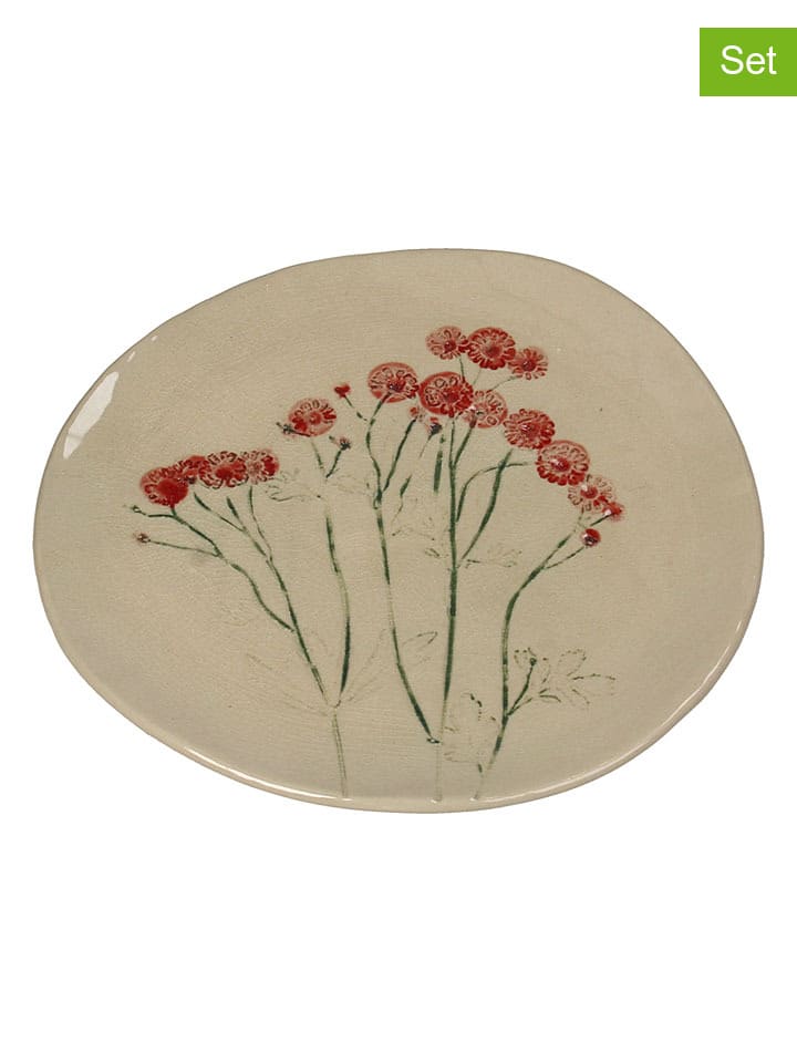 Talerze śniadaniowe (2 szt.) "Field Flower" w kolorze beżowym - Ø 21 cm