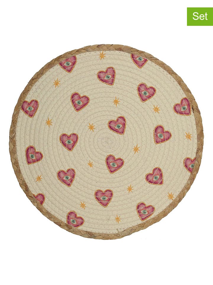 Podkładki stołowe (2 szt.) "Heart" w kolorze beżowo-jasnobrązowym - Ø 38 cm