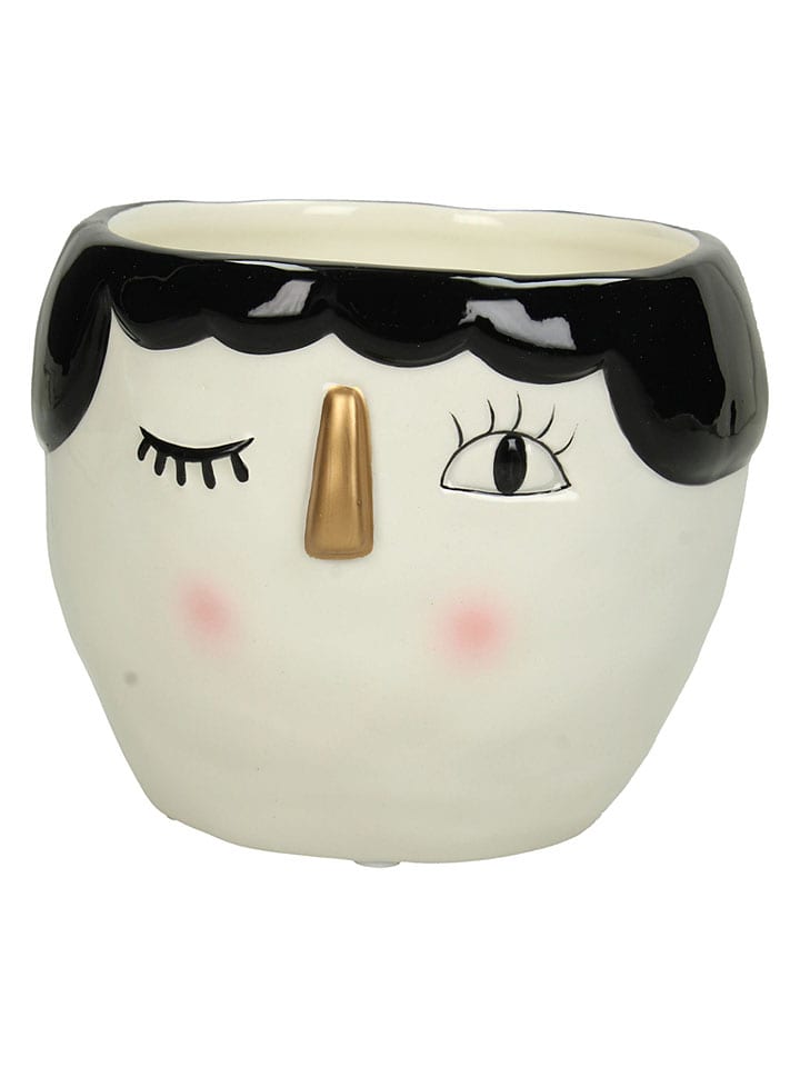 Doniczka "Face" w kolorze kremowo-czarnym - wys. 11 x Ø 13 cm