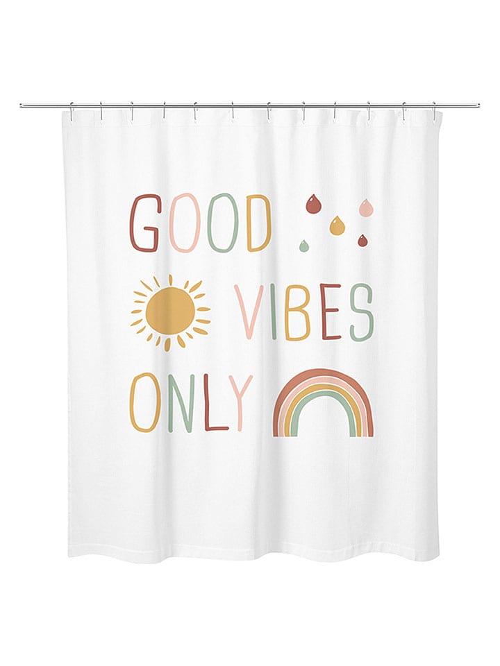 Douchegordijn ''Good Vibes'' wit/meerkleurig - (L)180 x (B)200 cm