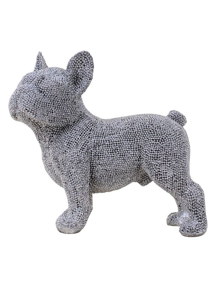 Figurka dekoracyjna "Bulldog" w kolorze srebrnym - 20,4 x 18,4 x 9,6 cm