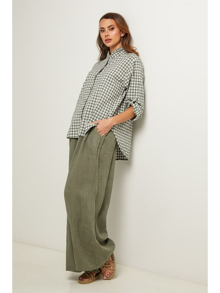 Bluse "Abelys" in Khaki/ Weiß