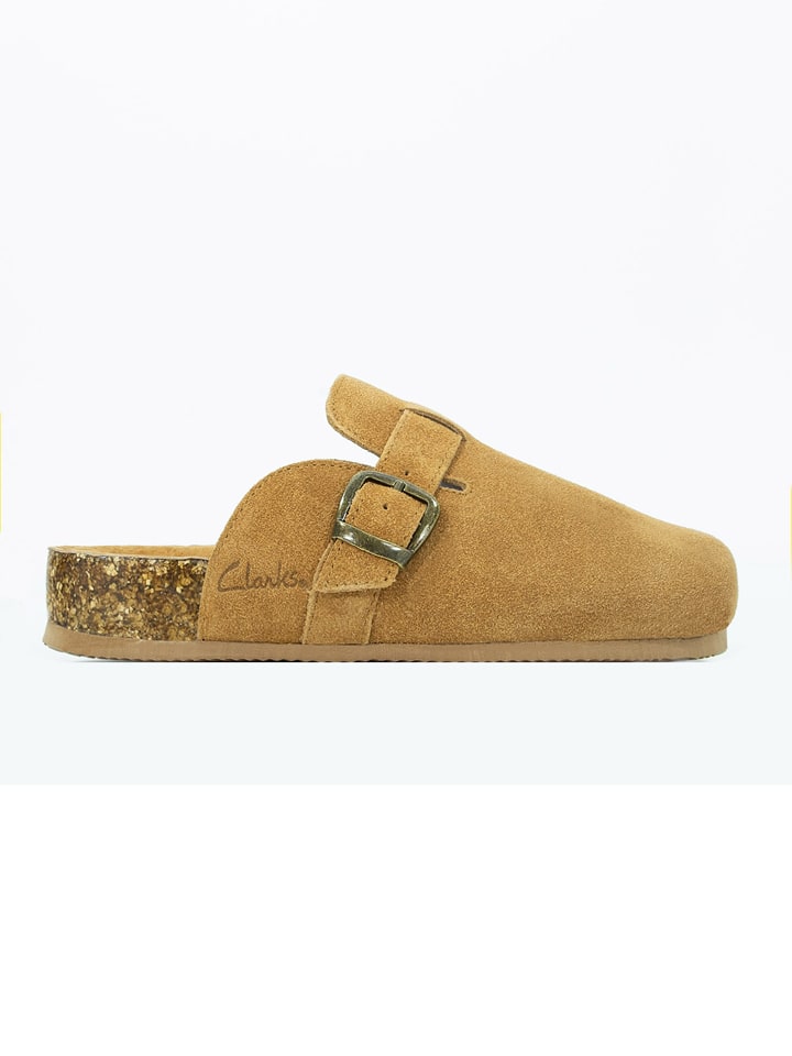 Leren clogs camel