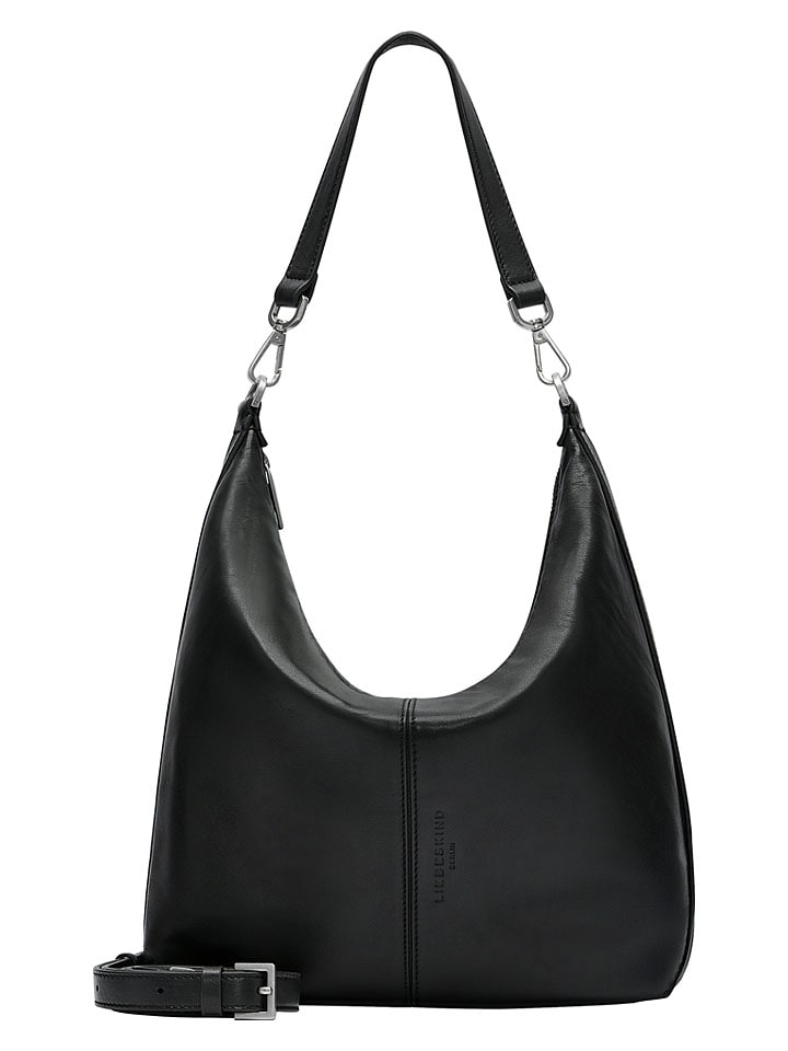 Leder-Schultertasche in Schwarz - (B)40 x (H)32 x (T)13 cm