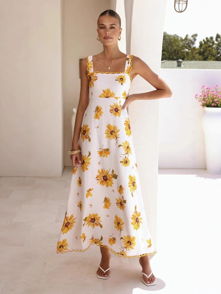 Kleid in Weiß/ Gelb