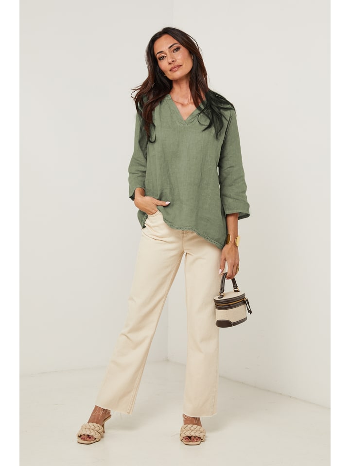 Leinen-Bluse in Khaki