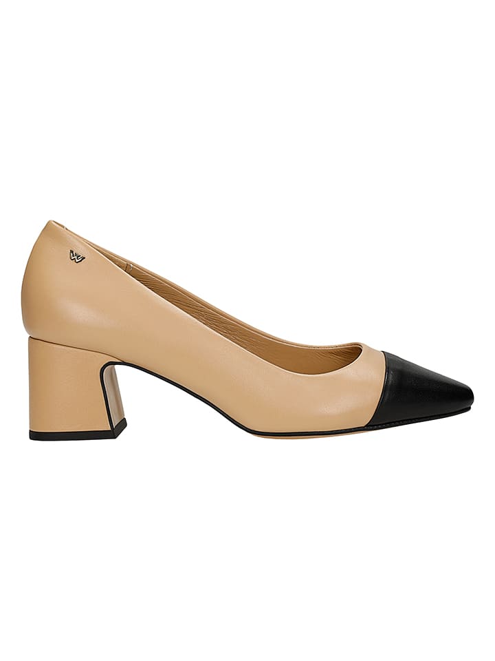 Leder-Pumps in Beige/ Schwarz