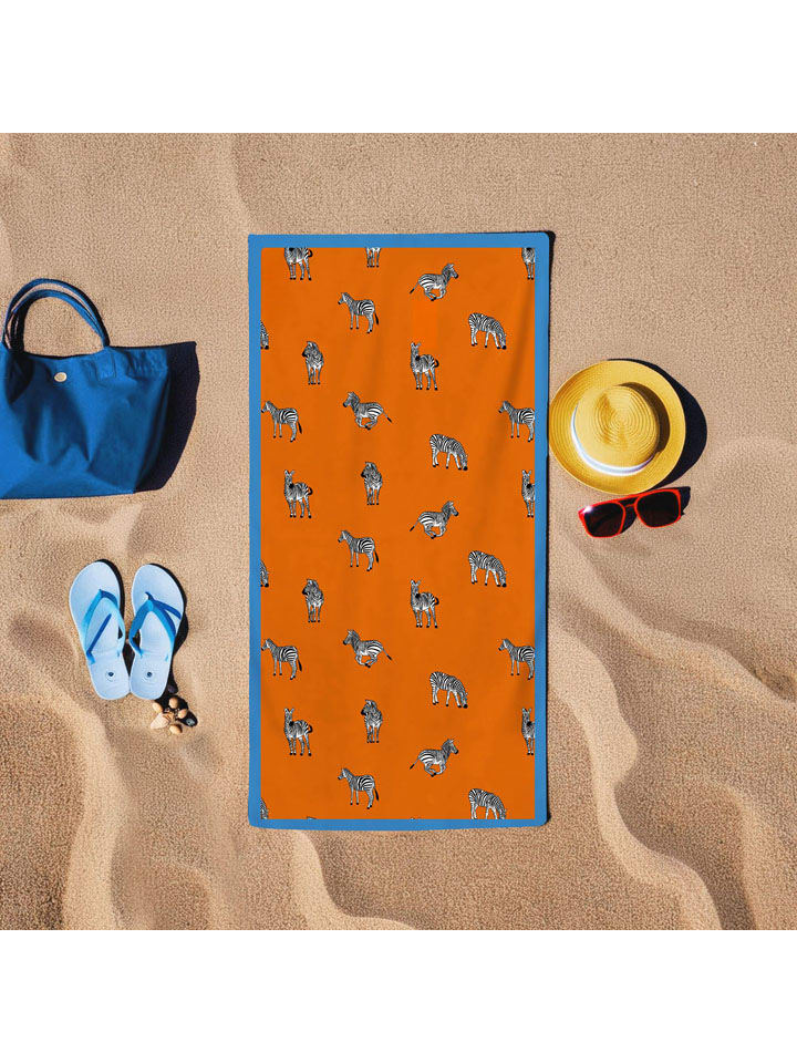 Ręcznik plażowy w kolorze pomarańczowo-niebieskim