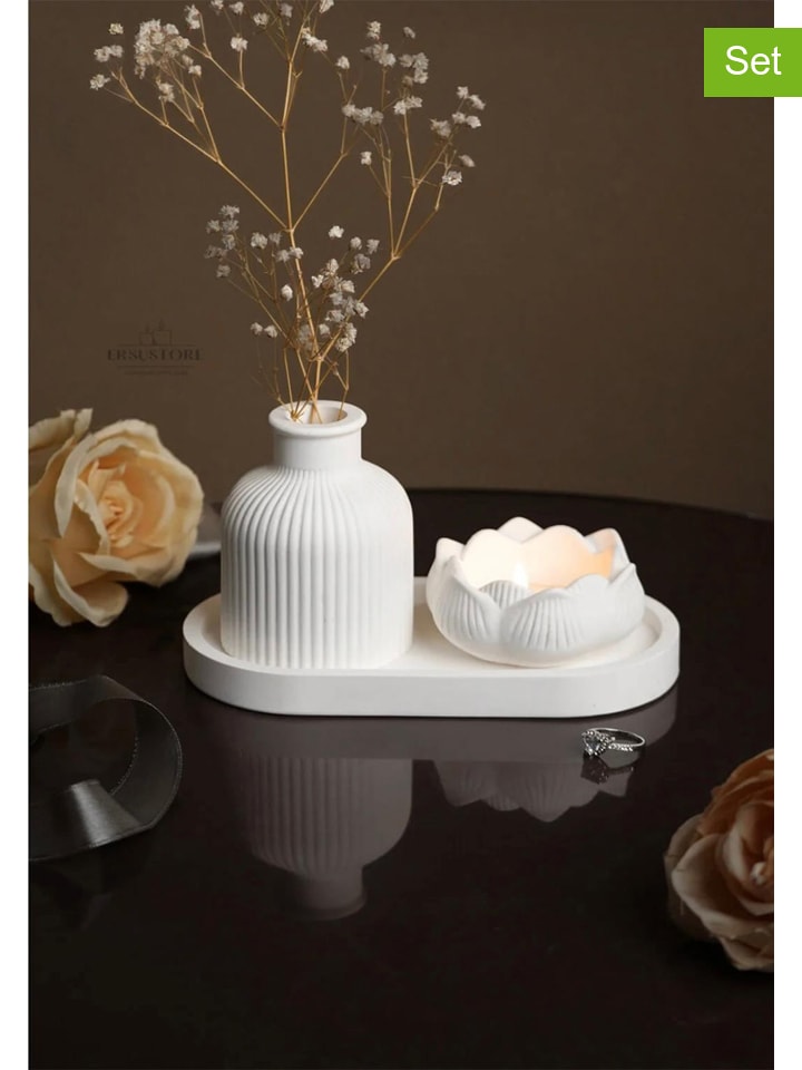 3-delige deco- & kaarsset wit