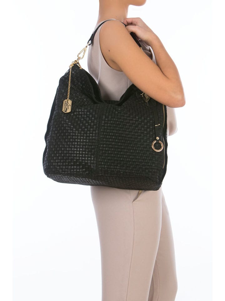 Leder-Shopper "Caroline" in Schwarz - (B)42 x (H)38 x (T)17 cm