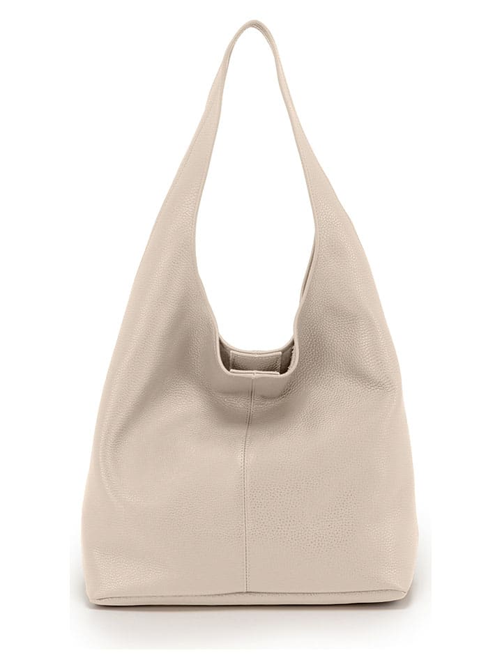 Skórzany shopper bag "Tarquinia" w kolorze beżowym - 32 x 32 x 16 cm