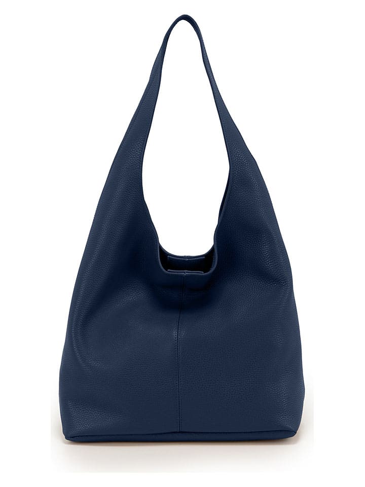 Leren shopper "Tarquinia" donkerblauw - (B)32 x (H)32 x (D)16 cm