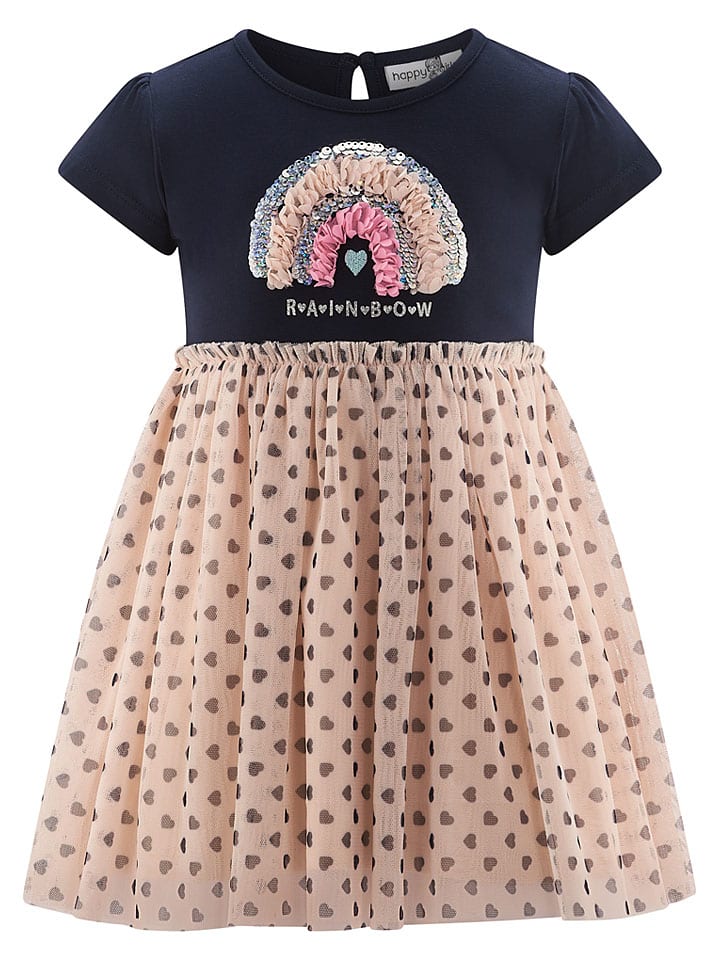 Kleid in Dunkelblau/ Beige