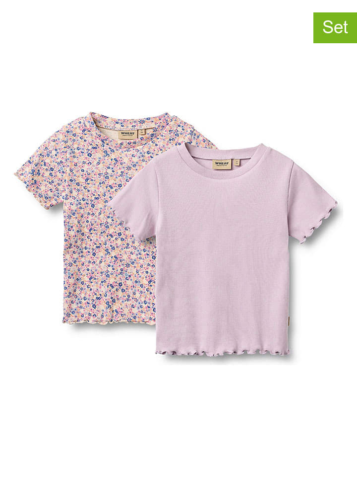 Koszulki (2 szt.) w kolorze fioletowym i kremowym