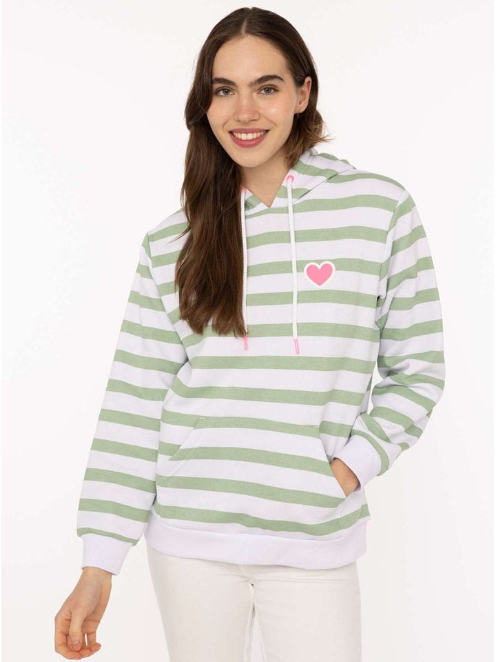 Hoodie "Streifen Herz" in Grün/ Weiß
