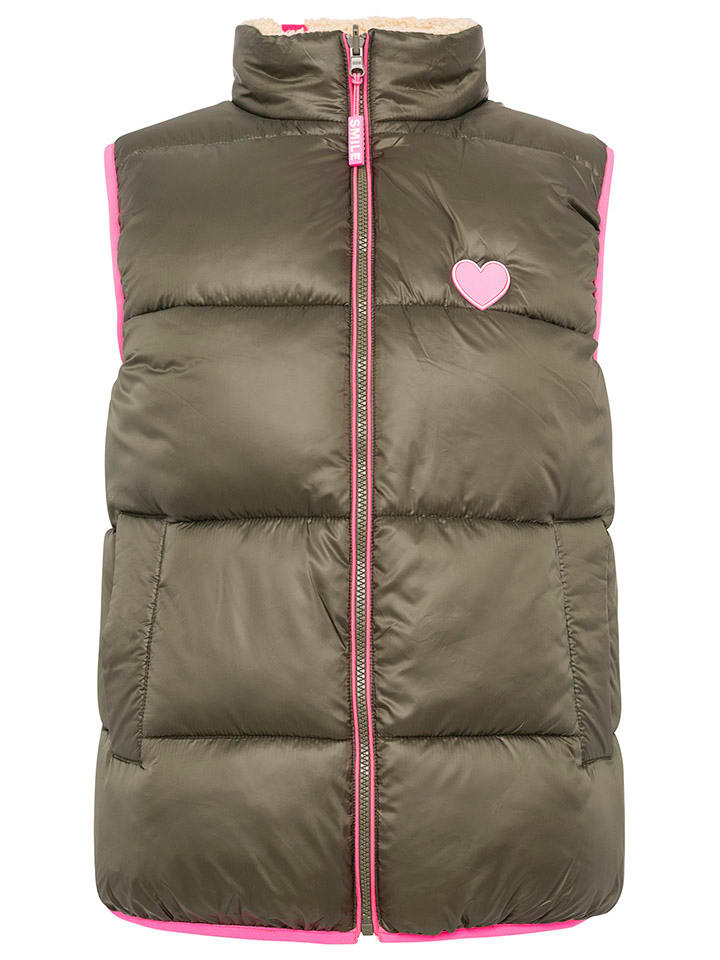 Omkeerbare doorgestikte bodywarmer "Teddy Wendbar" kaki/beige