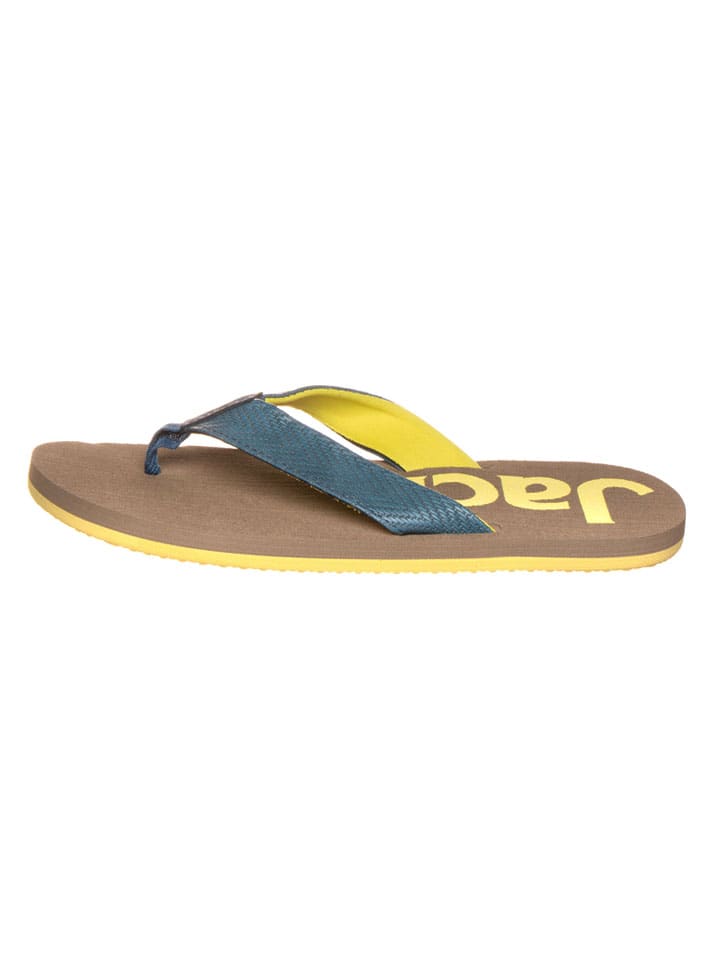 Zehentrenner "Eezy" in Gelb/ Blau/ Beige
