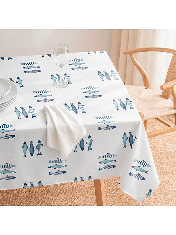 Tischdecke "Summer Capri" in Weiß/ Blau