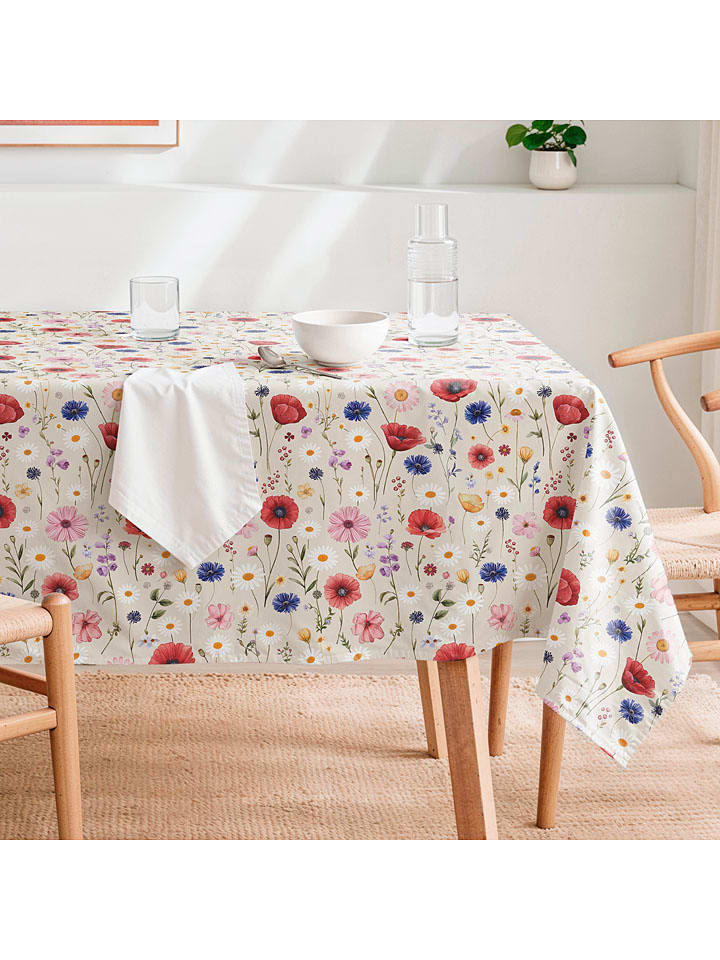 Tafellaken "Floral Jalia" wit/roze/blauw