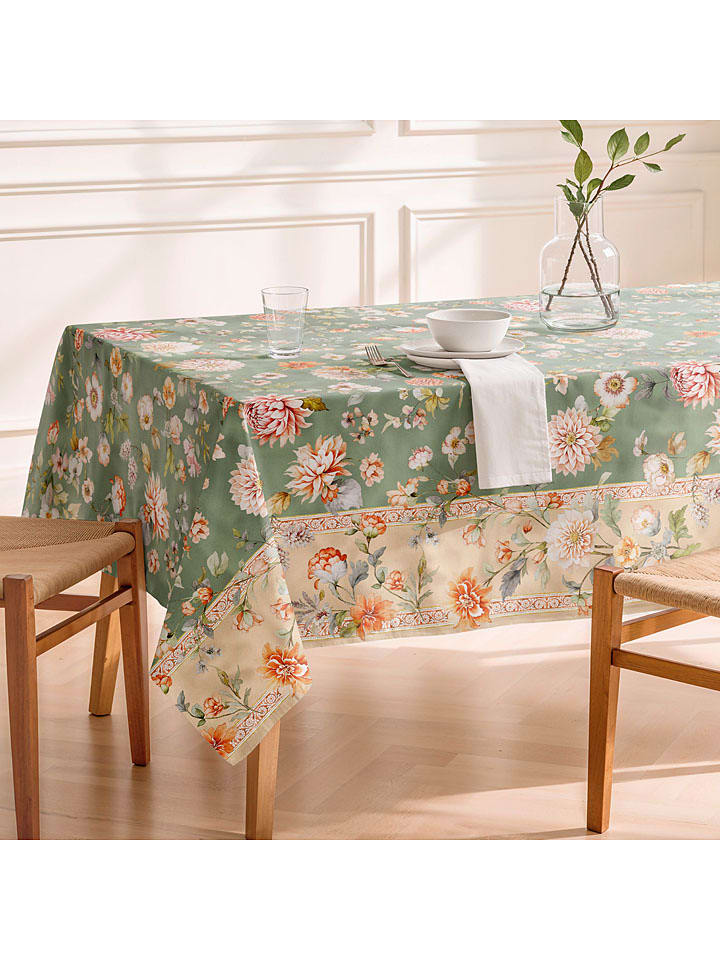 Tischdecke "Floral Alira" in Grün/ Beige