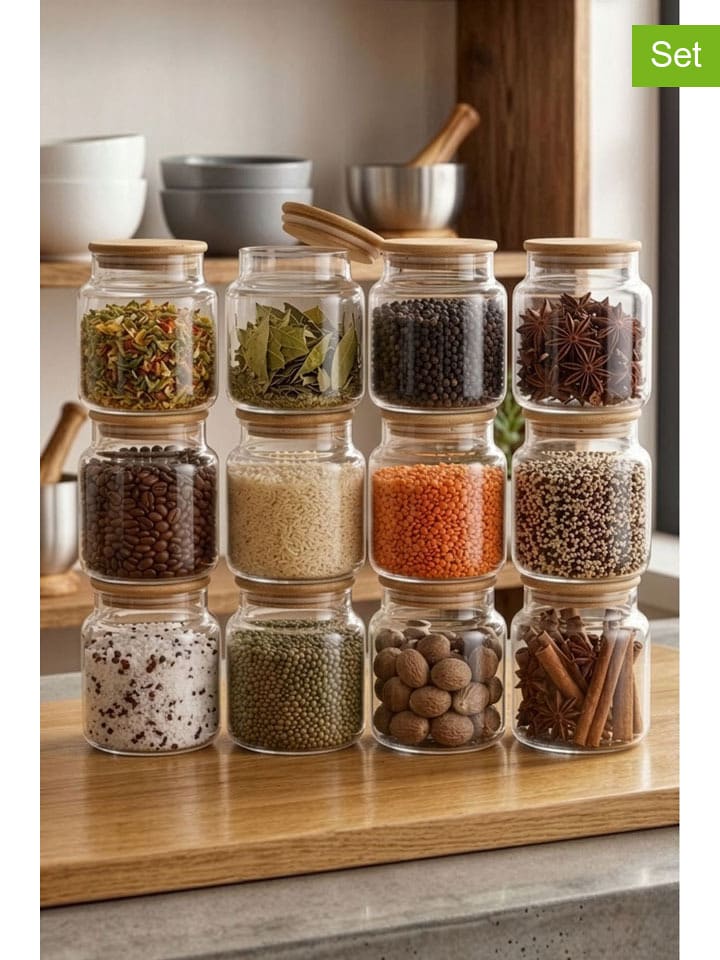 12er-Set: Vorratsgläser in Transparent/ Beige - 630 ml