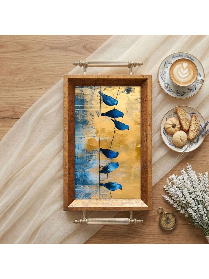 Tablett in Gelb/ Blau/ Hellbraun - (L)34 x (B)18 cm
