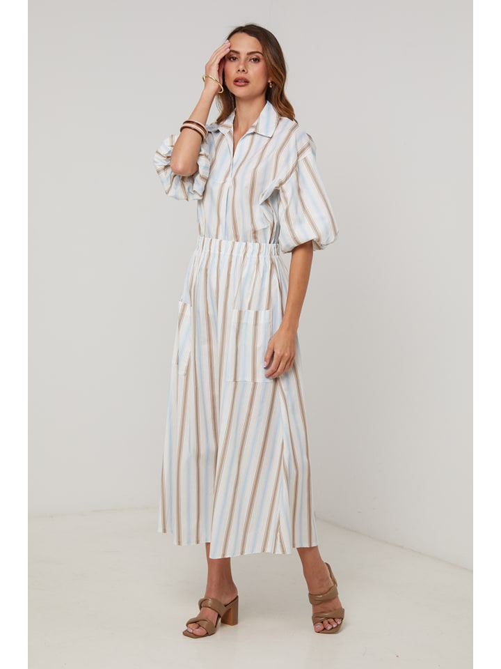 Bluse in Hellblau/ Beige/ Creme