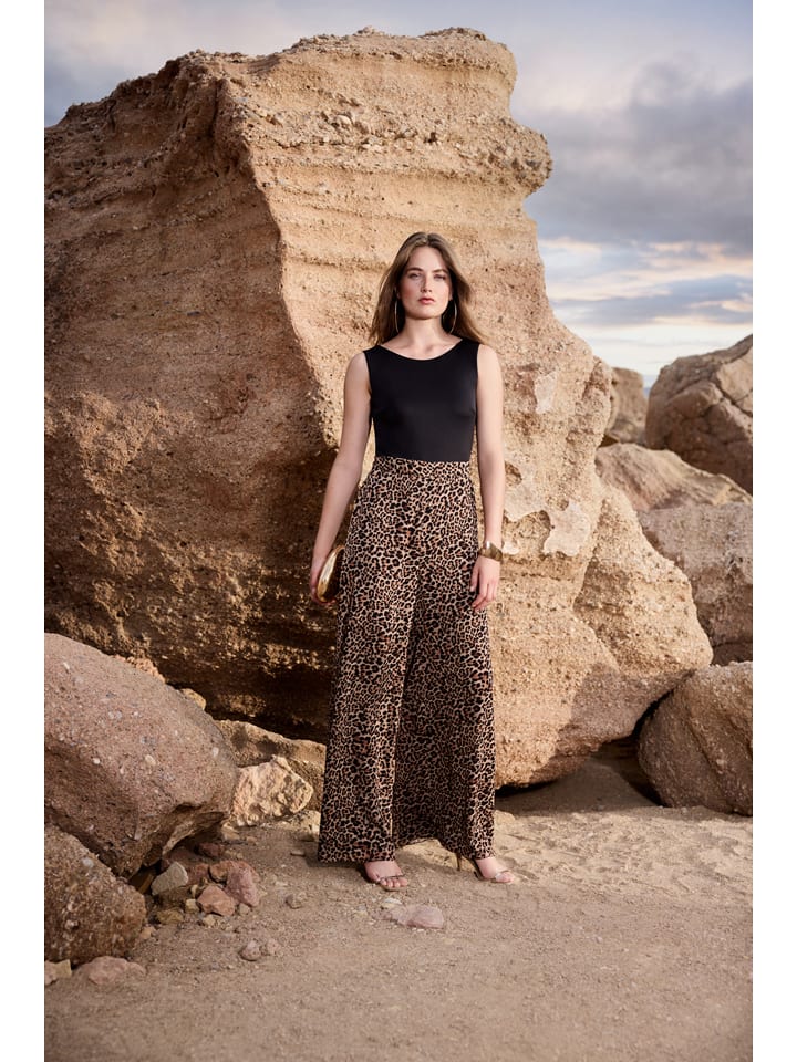 Jumpsuit in Schwarz/ Beige/ Braun