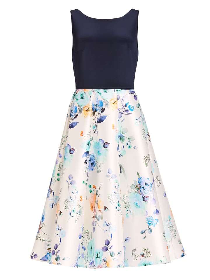 Kleid in Dunkelblau/ Creme/ Bunt