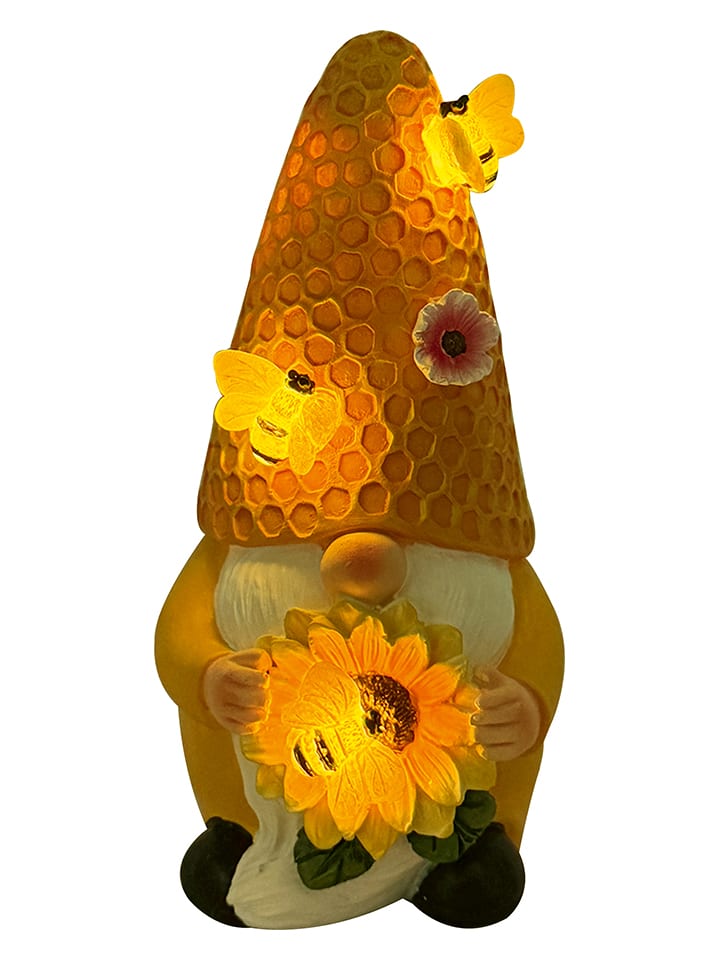 Solar-Gartenfigur "Sonnenblumen-Wichtel" in Gelb - (B)8,2 x (H)17,5 x (T)9,2 cm