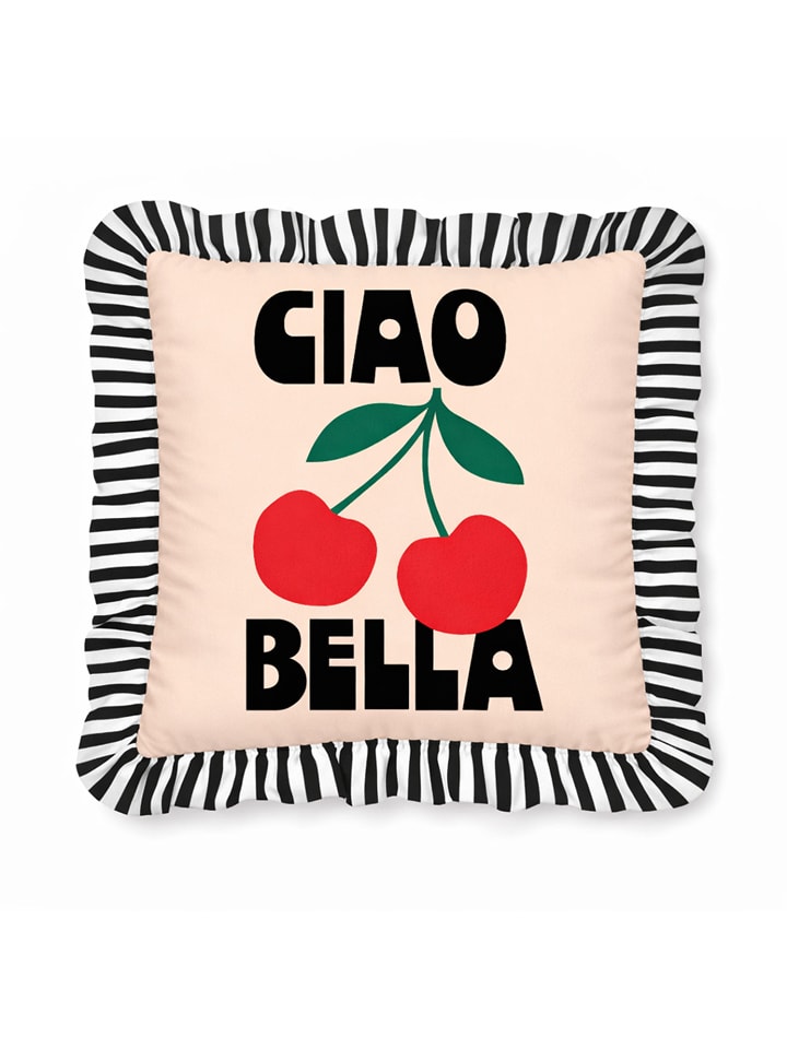 Poduszka "Ciao Bella" w kolorze beżowo-czarno-czerwonym - 55 x 55 cm