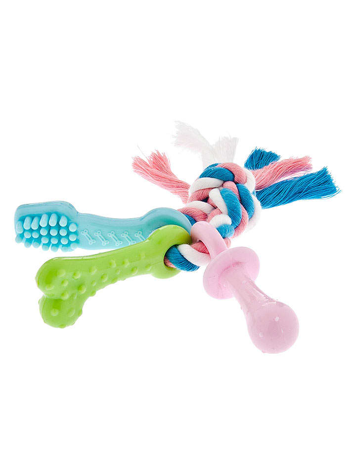 Zabawka w kolorze błękitno-zielono-jasnoróżowym dla psa - dł. 7 cm