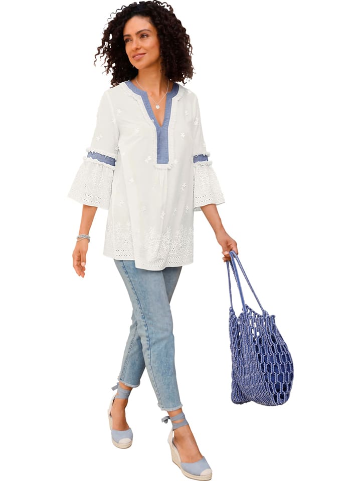 Blouse wit/blauw