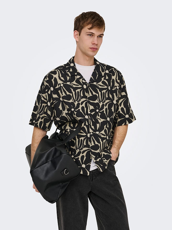 Hemd "Onsharvi" - Relaxed fit - in Schwarz/ Beige
