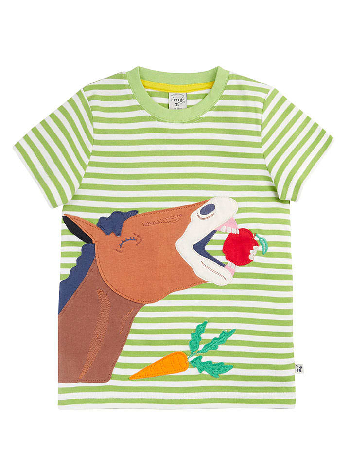 Shirt in Hellgrün/ Weiß/ Braun