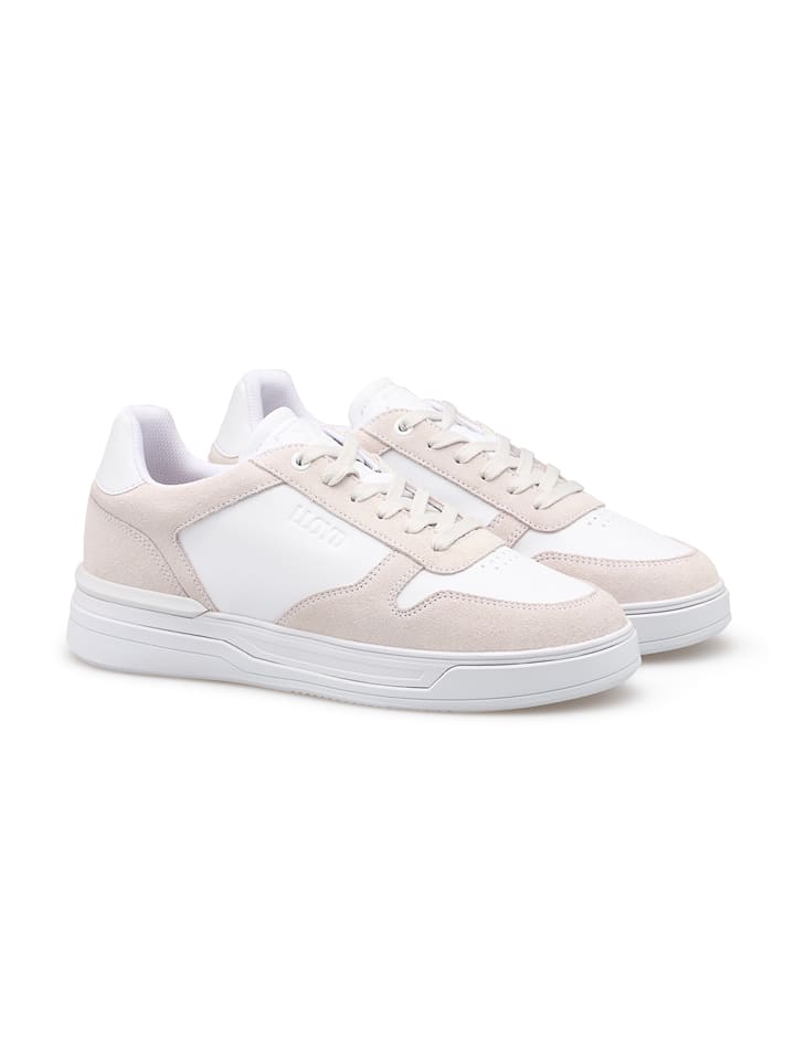 Leder-Sneakers in Weiß/ Beige