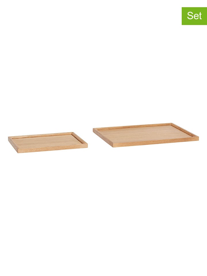 2er-Set: Dekotabletts "Frame" in Hellbraun