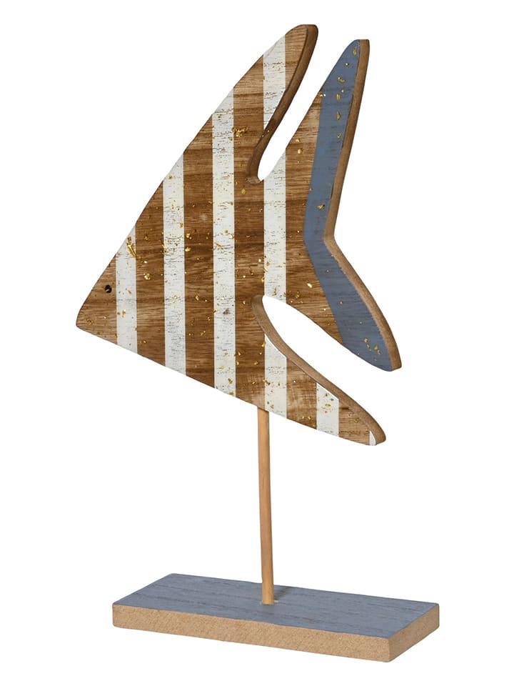 Dekoracja "Fish" w kolorze jasnobrązowo-niebiesko-białym - 17 x 29 x 6 cm