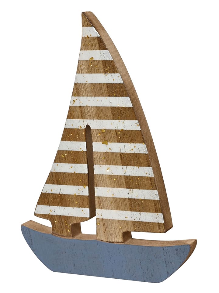 Dekoobjekt ''Boot'' in Hellbraun/ Blau/ Weiß - (B)13 x (H)18 x (T)1,5 cm