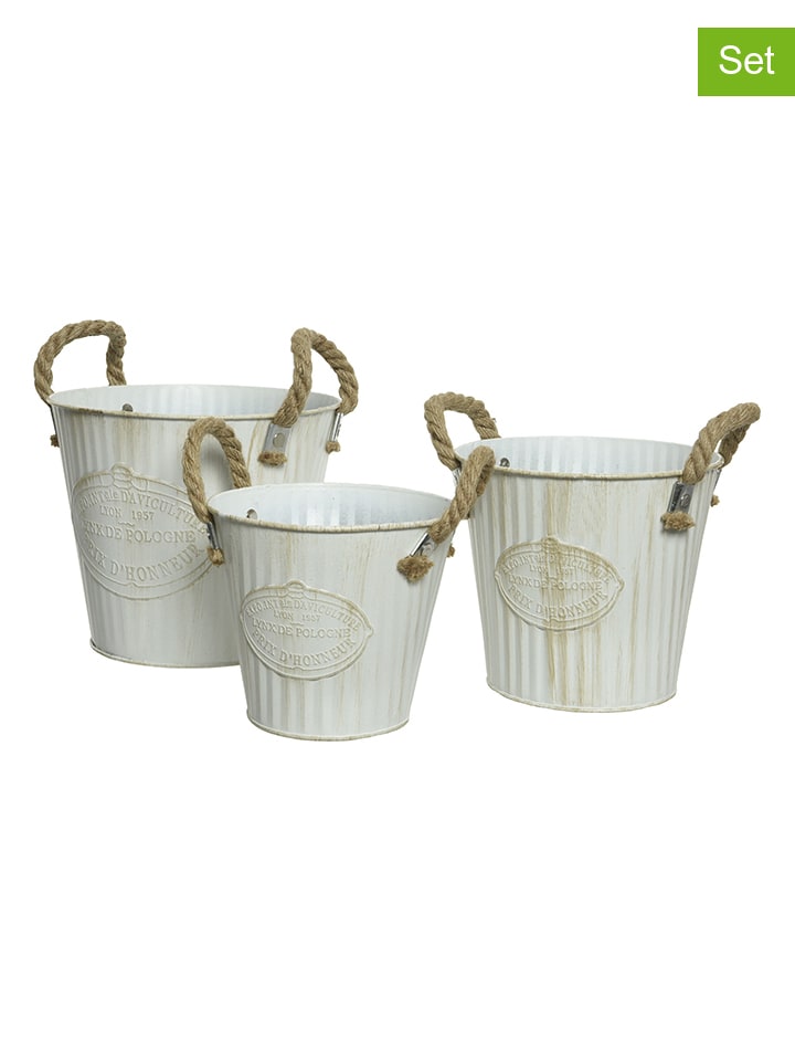 3er-Set: Pflanzkübel in Creme