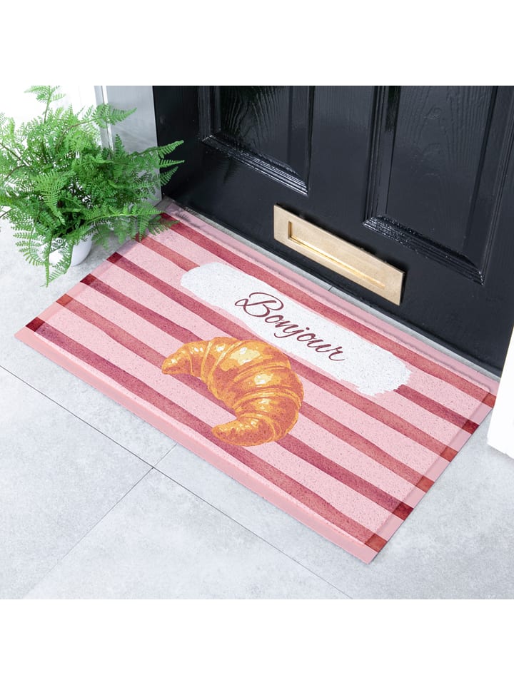 Deurmat ''Croissant Bonjour'' lichtroze